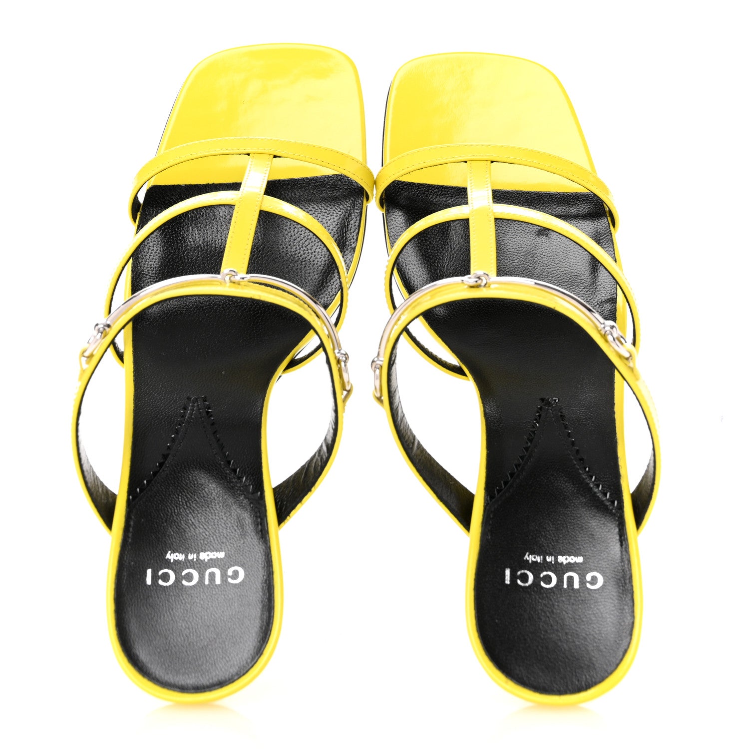 Gucci Patent Calfskin Horsebit Divine 75mm Slide Sandals 38.5 Acid Lime 2 of 10