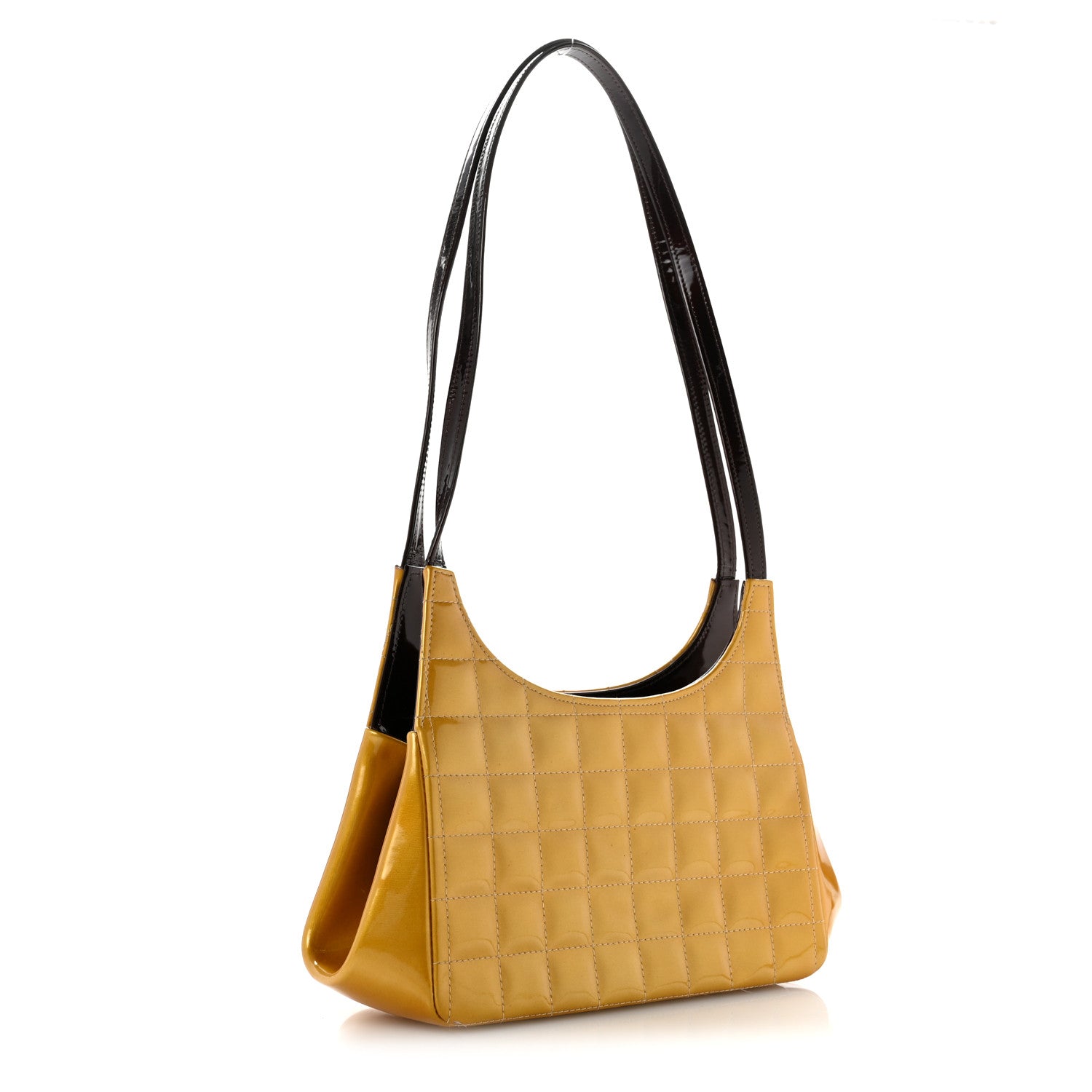 Chanel Patent Metallic Quilted Chocolate Bar Kiss Lock CC Shoulder Bag Gold 3 of 13
