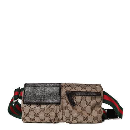 Gucci GG Monogram Web Double Pocket Belt Bag Dark Brown 1 of 10
