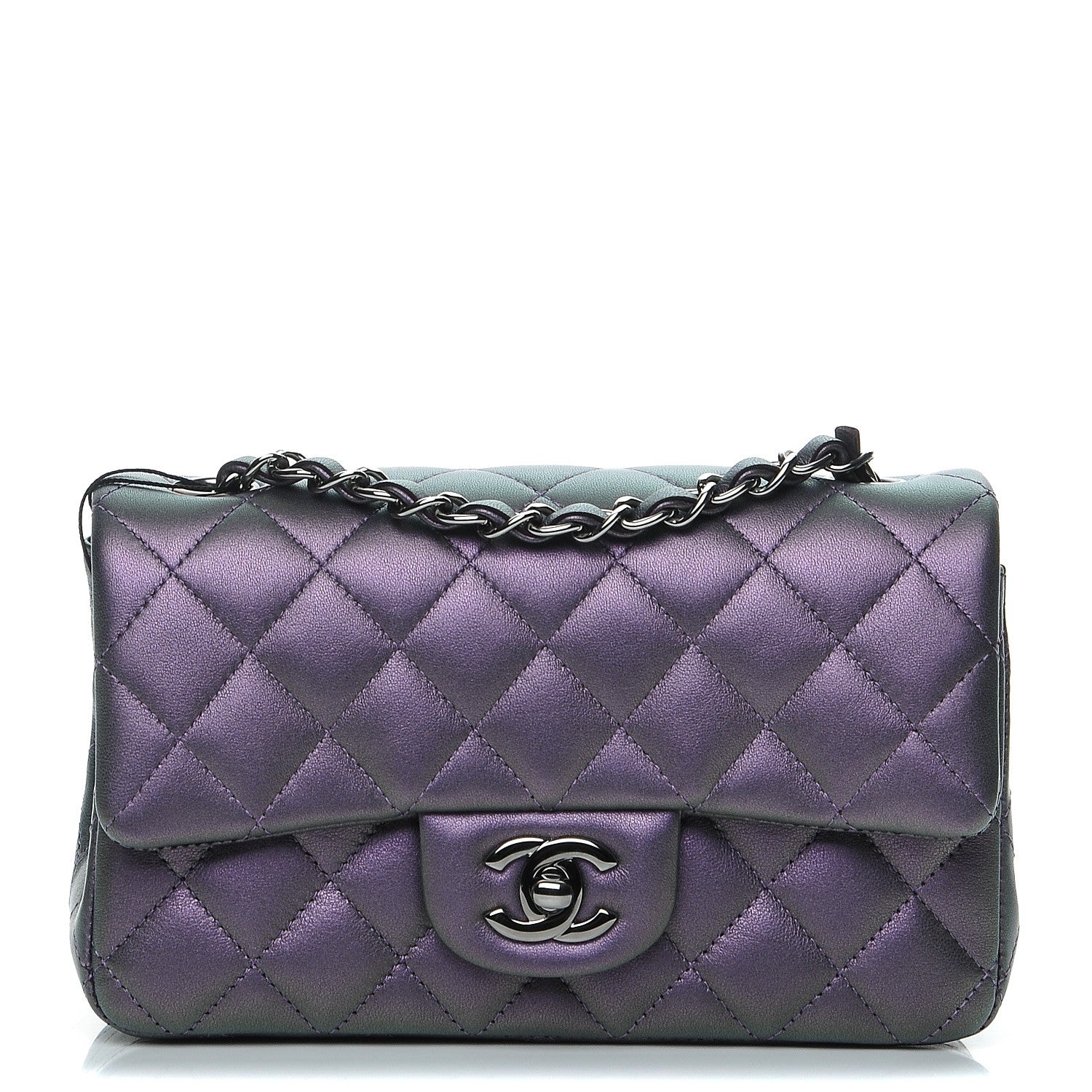Chanel Metallic Lambskin Quilted Mini Rectangular Flap Purple 1 of 8