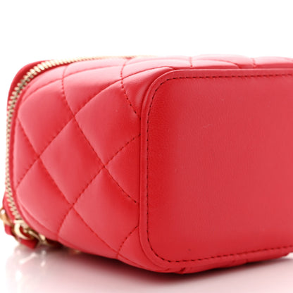 Chanel Lambskin Quilted Pearl Crush Mini Vanity Case With Chain Red 9 of 10