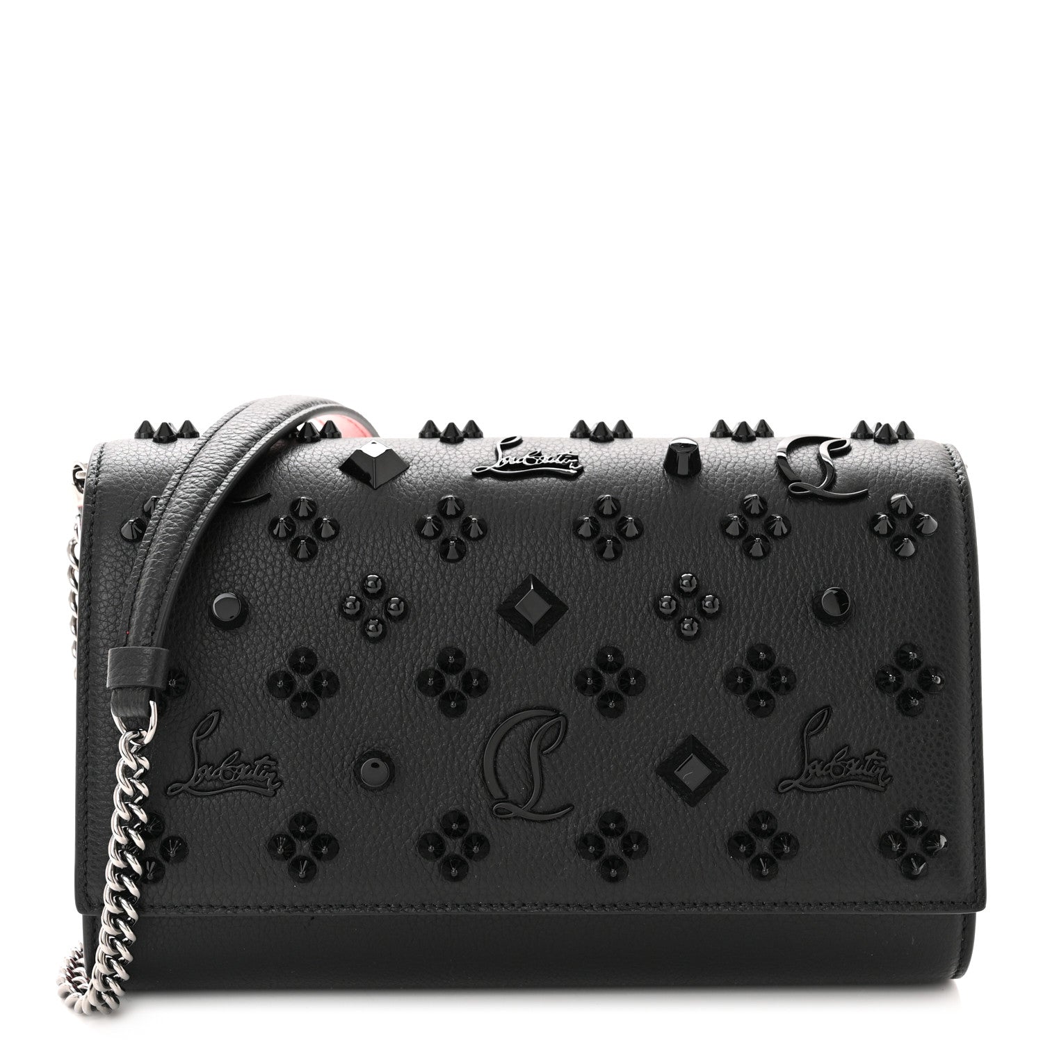 Christian Louboutin Calfskin Spikes Loubinthesky Paloma Clutch Black 1 of 9