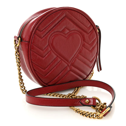 Gucci Glazed Calfskin Matelasse Heart Mini GG Marmont Round Shoulder Bag Romantic Cerise 3 of 10