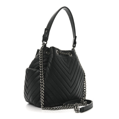 Chanel Deerskin Chevron Small CC Chain Bucket Bag Black 3 of 10
