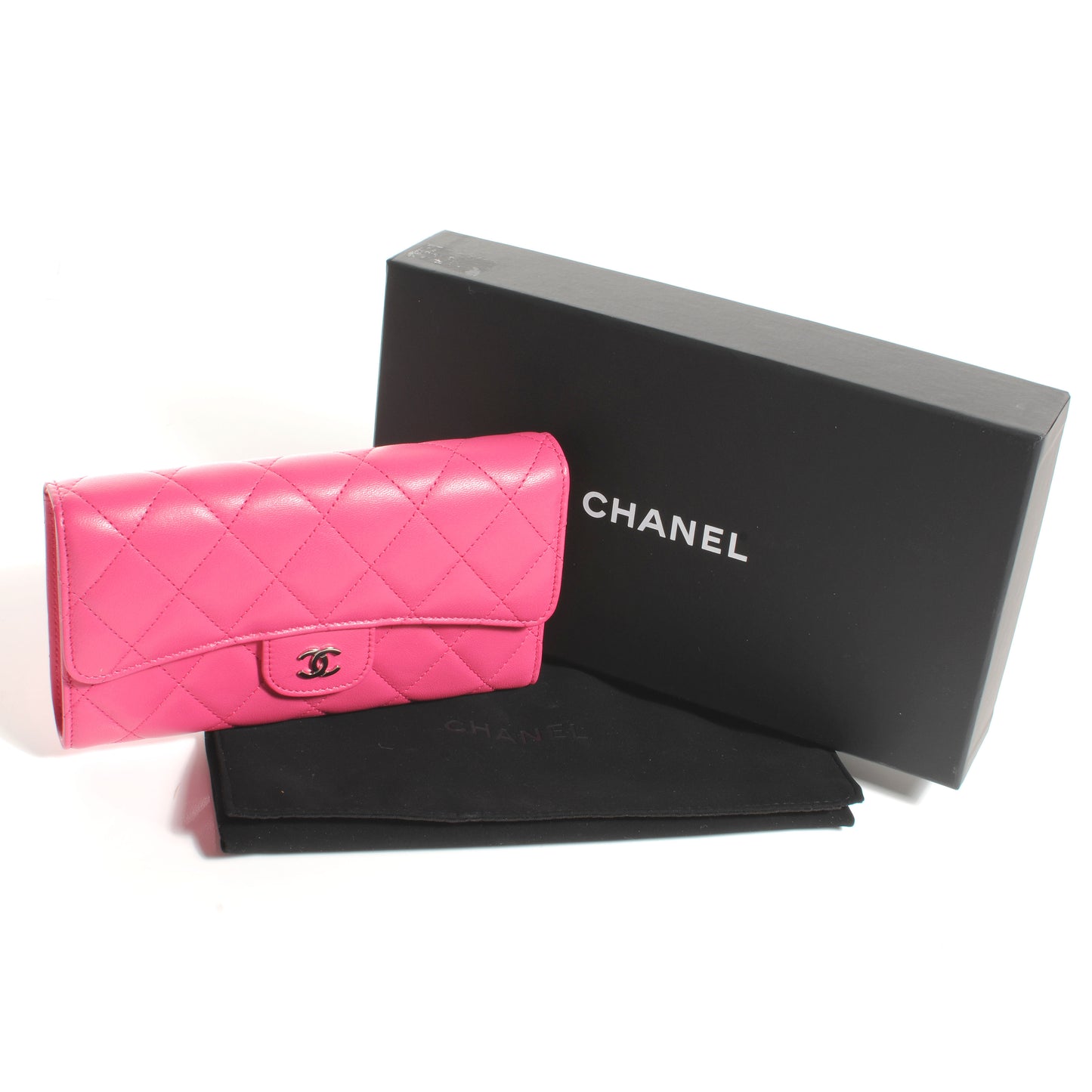 Lambskin Quilted Large Flap Wallet Dark Pink