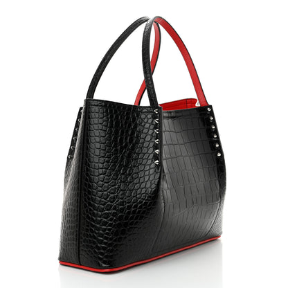 Christian Louboutin Calfskin Crocodile Embossed Spikes Small Cabarock Black 3 of 9