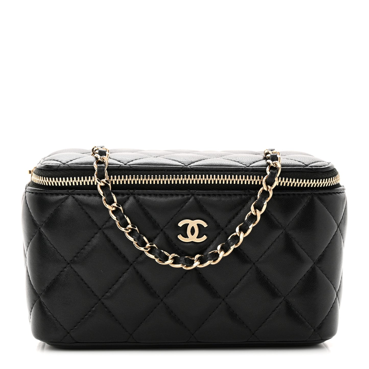 Caviar Quilted Small Vanity Case With Chain Black
