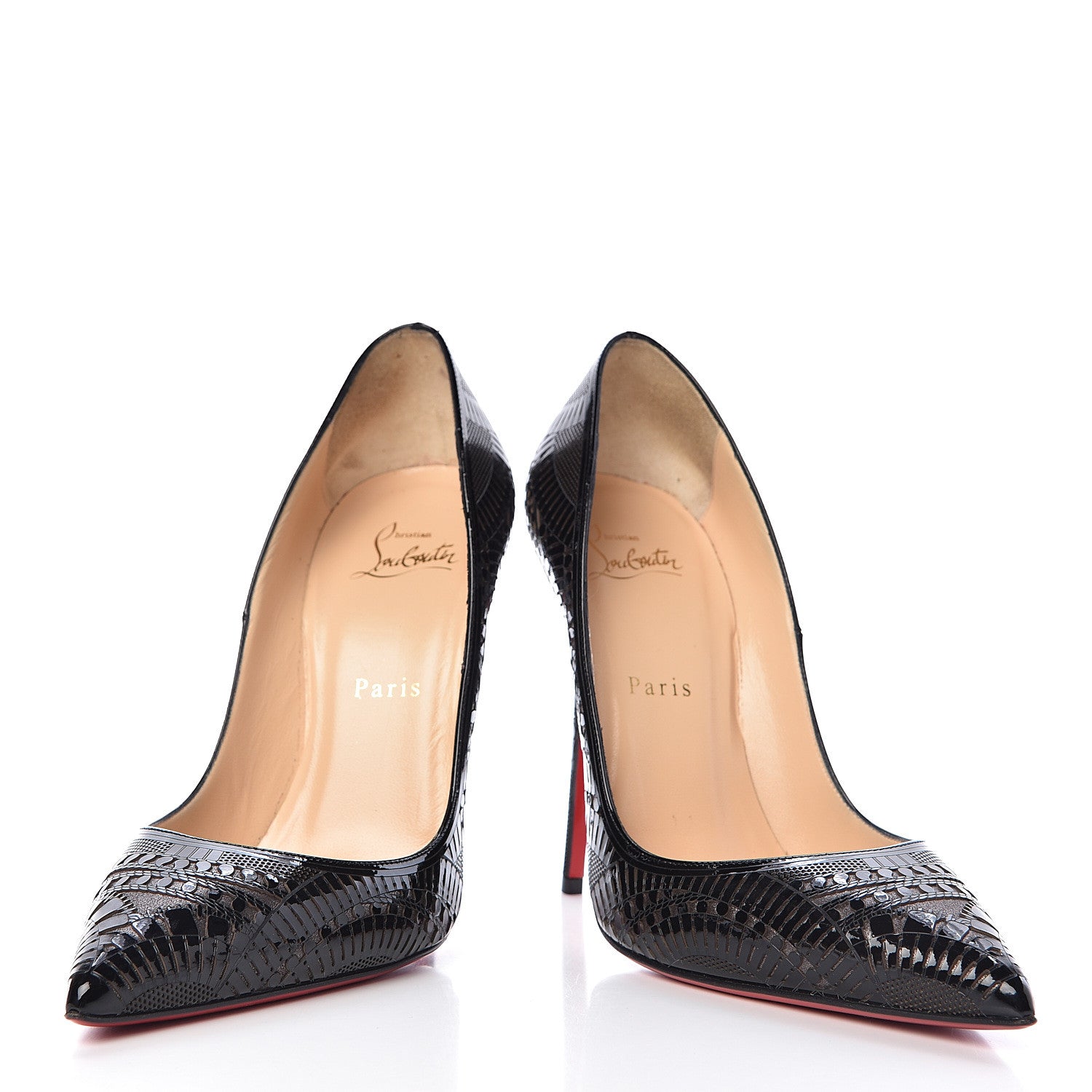 Christian Louboutin Patent Suede Burma Laser Cut Kristali 120 Pumps 39 Black 6 of 11