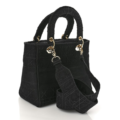 Christian Dior Canvas Embroidered Cannage Medium Lady D-Lite Black 2 of 9