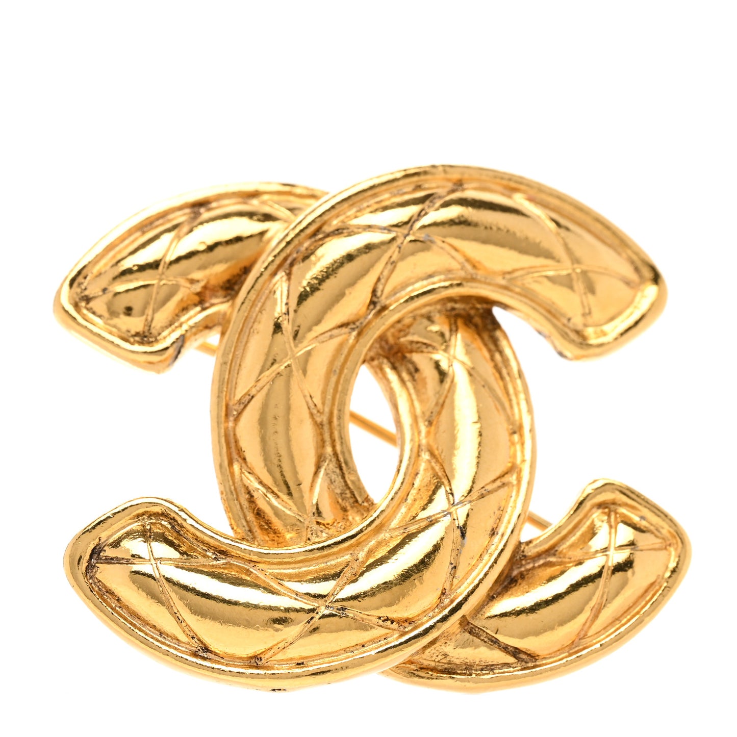 Metal Quilted Large CC Brooch Gold