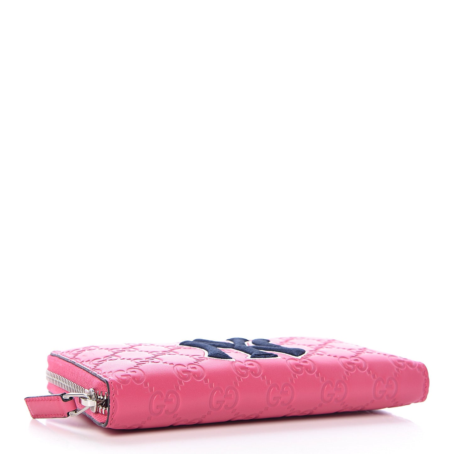 X MLB Guccissima Signature NY Yankees Embroidered Zip Around Wallet Box Pink Blue Ivory