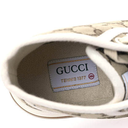 Gucci New Canvas GG Monogram Womens Tennis 1977 High Top 55mm Platform Sneakers 38.5 Beige Ebony Mystic White 8 of 9