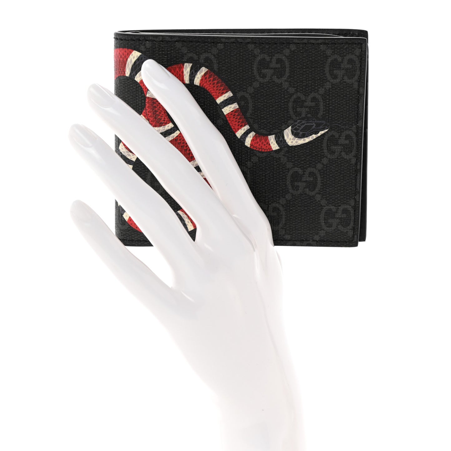GG Supreme Monogram Kingsnake Nice Bi-Fold Wallet Black Grey