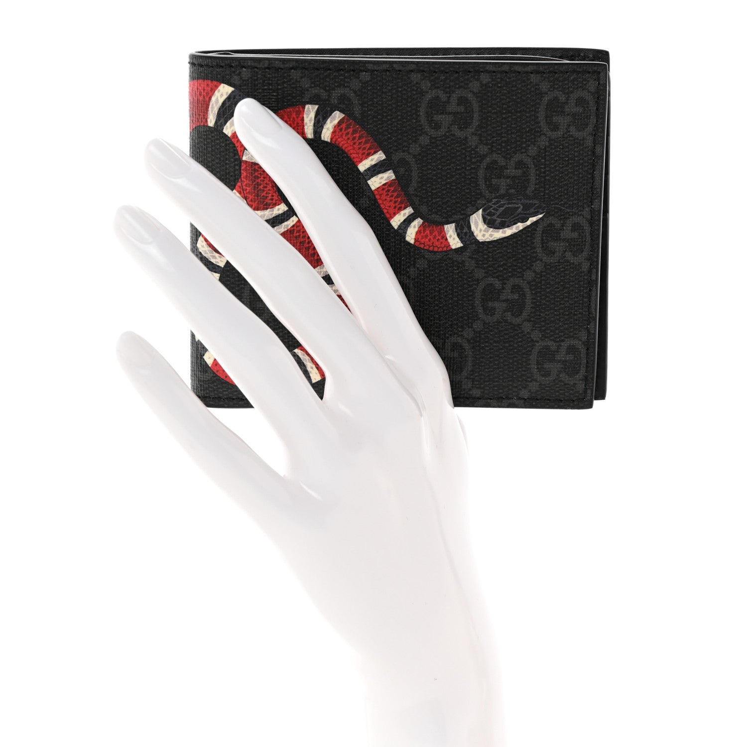 Gucci GG Supreme Monogram Kingsnake Nice Bi-Fold Wallet Black Grey 2 of 8