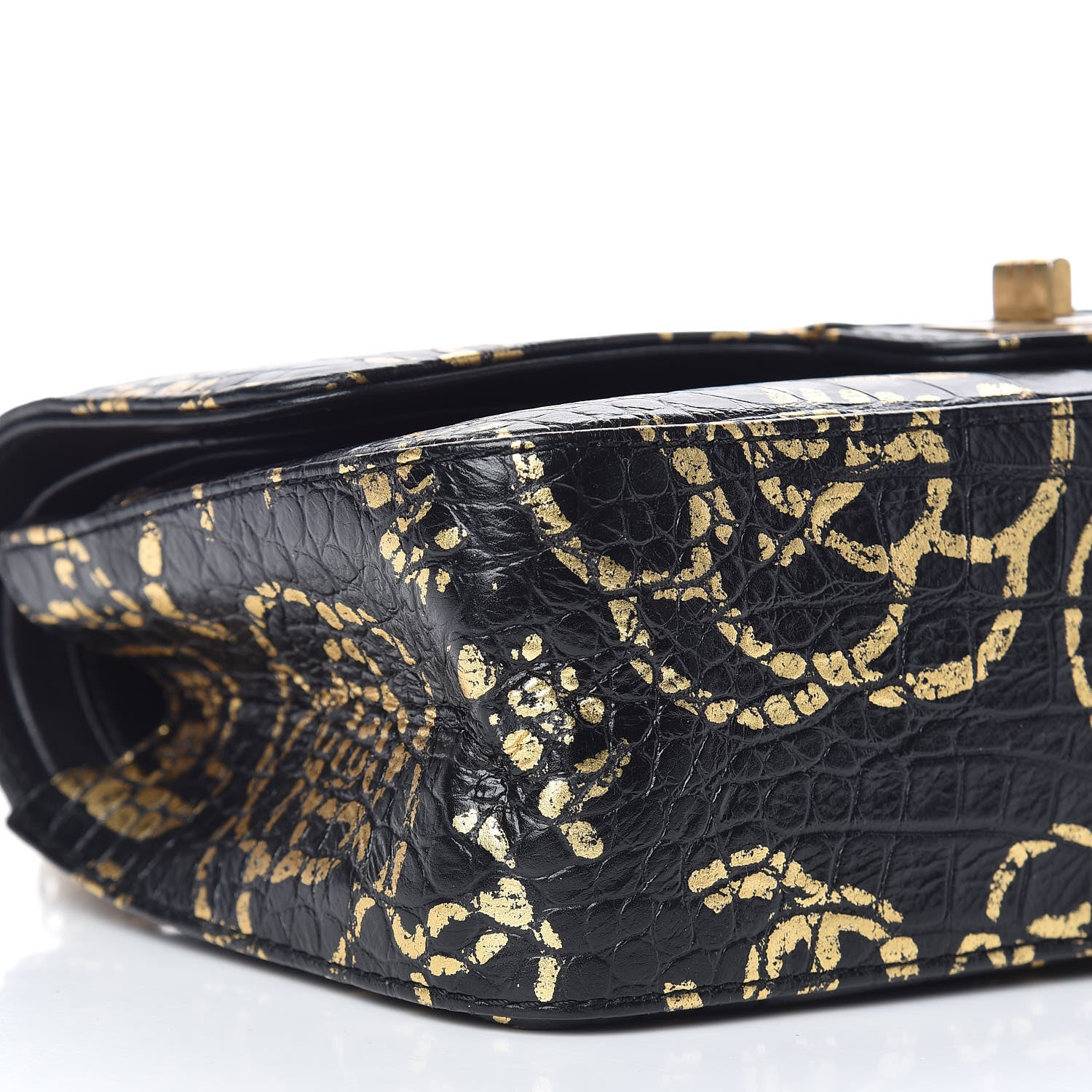 Chanel Calfskin Crocodile Embossed Graffiti 2.55 Cocodile Reissue 225 Flap Black Gold 5 of 10