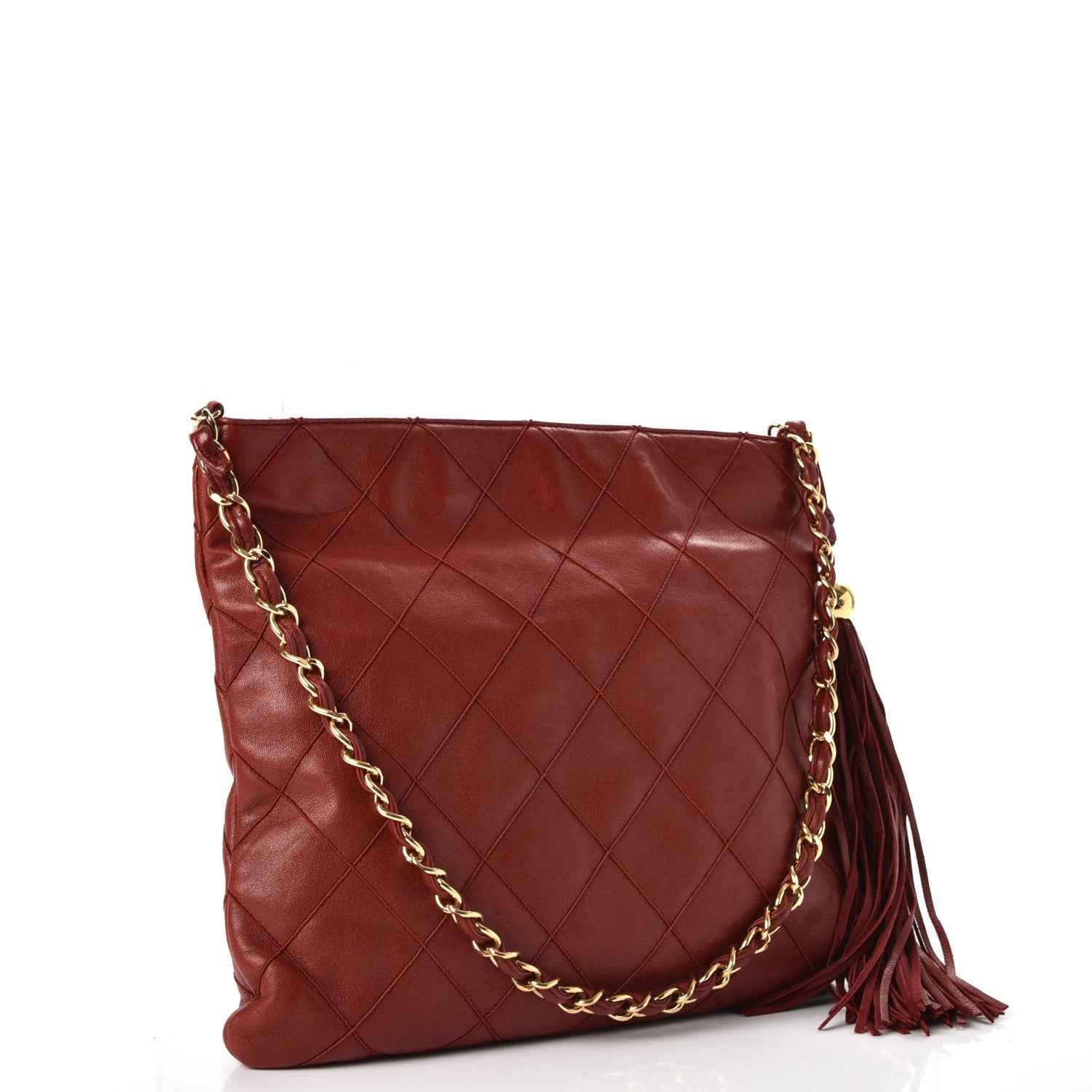 Chanel Lambskin Stitched Tassel Shoulder Bag Red 4 of 11
