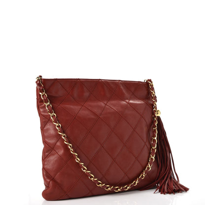 Chanel Lambskin Stitched Tassel Shoulder Bag Red 4 of 11
