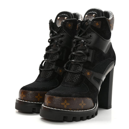 Louis Vuitton Suede Calfskin Monogram Star Trail Ankle Boots 39 Black 3 of 8