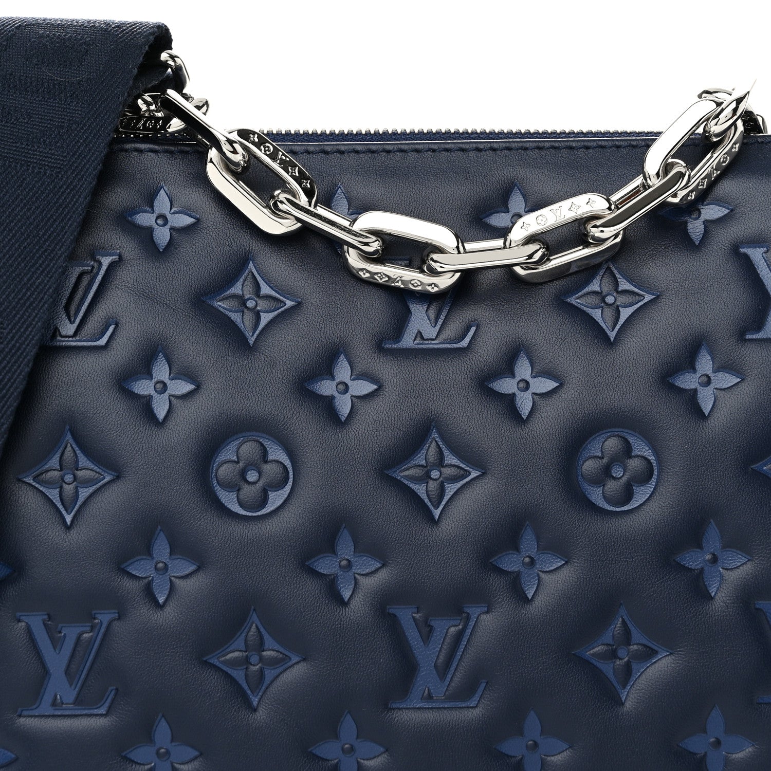 Louis Vuitton Lambskin Embossed Monogram Coussin PM Navy 8 of 10