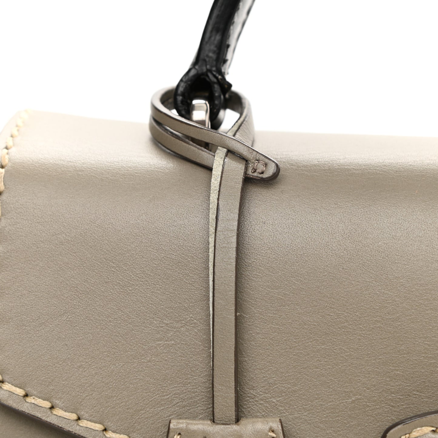 Vitello Tri-Color Medium Sound Top Handle Satchel Grigio Black