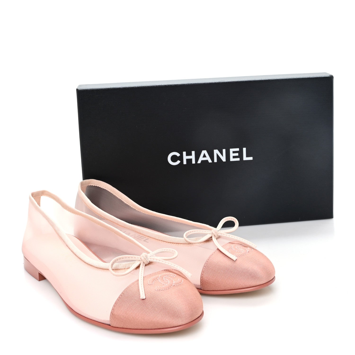 Chanel Mesh Grosgrain CC Cap Toe Ballerina Flats 39  Light Pink Dark Pink 9 of 9