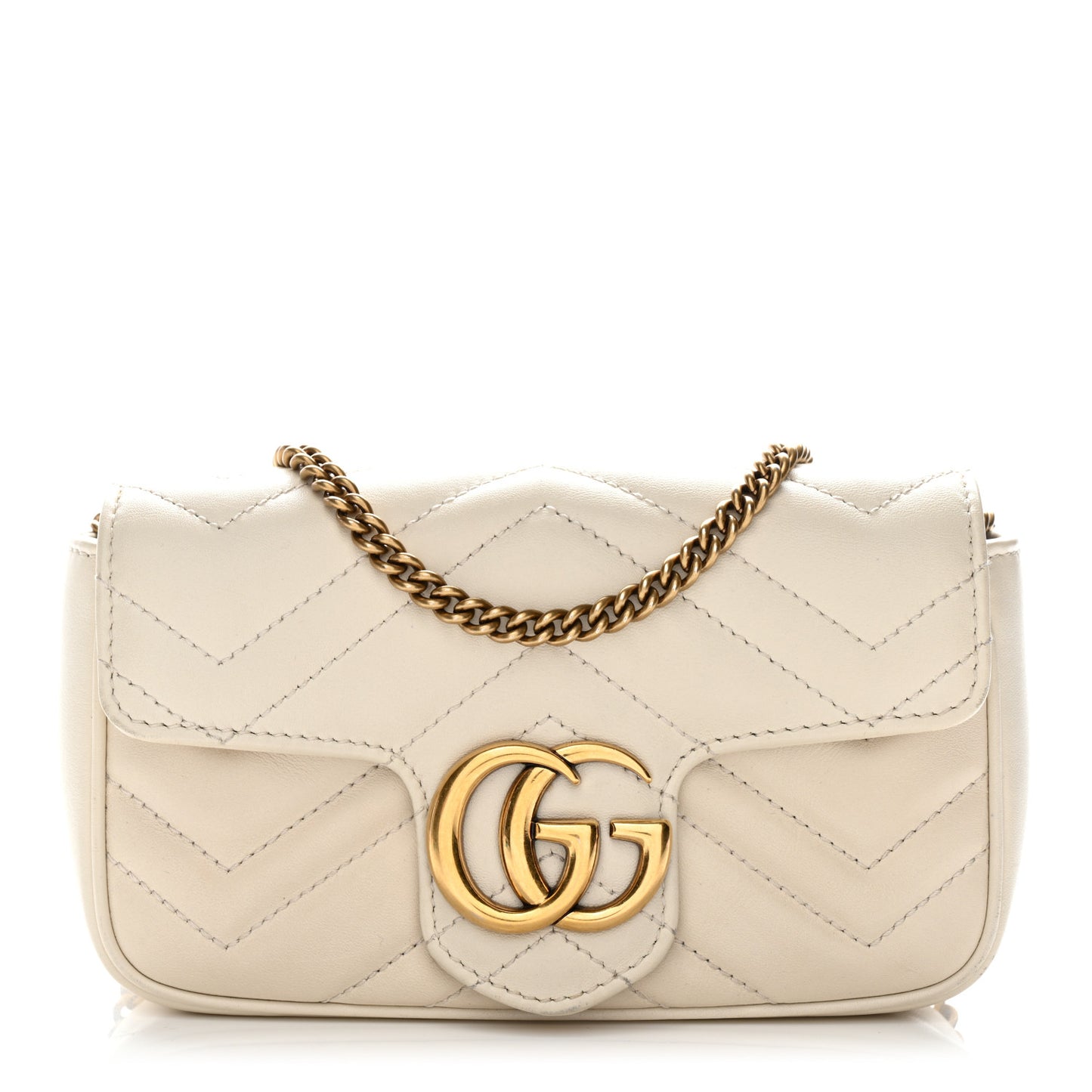 Calfskin Matelasse Super Mini GG Marmont Shoulder Bag White