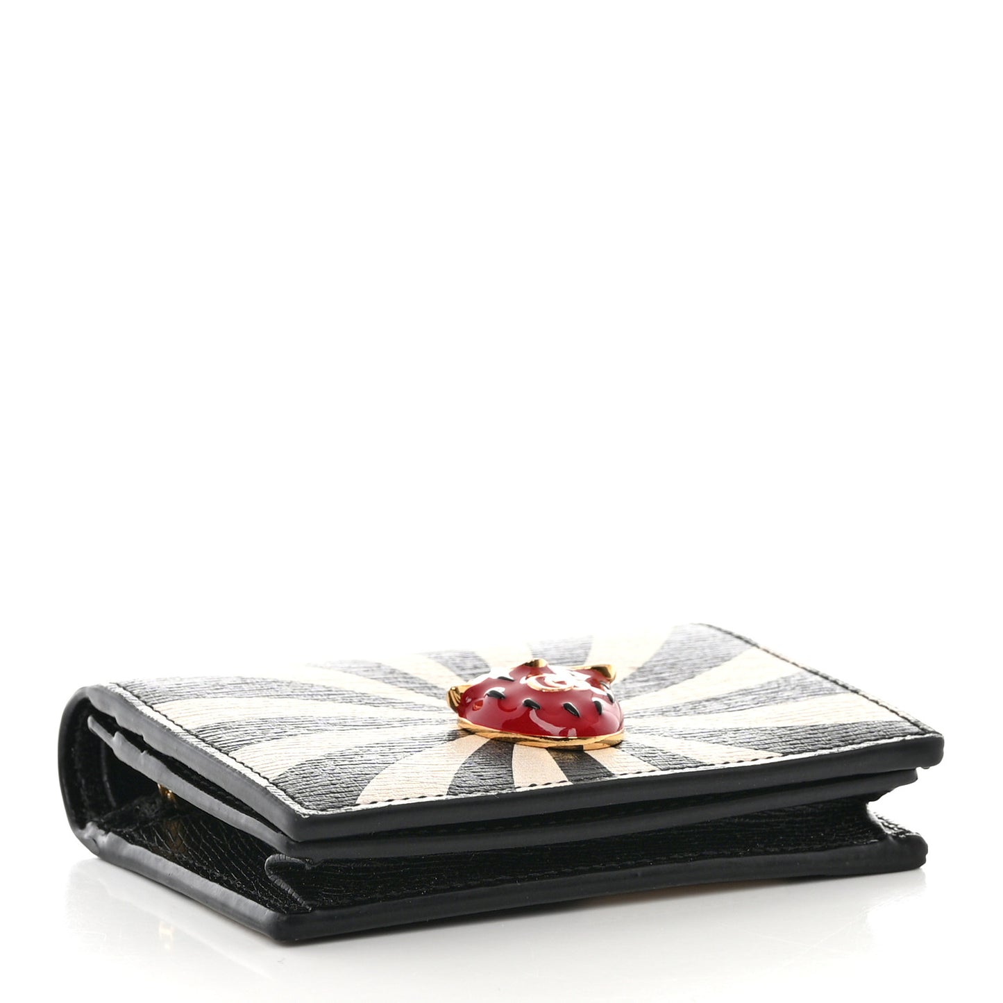 Textured Calfskin Double G Strawberry Card Case Black White