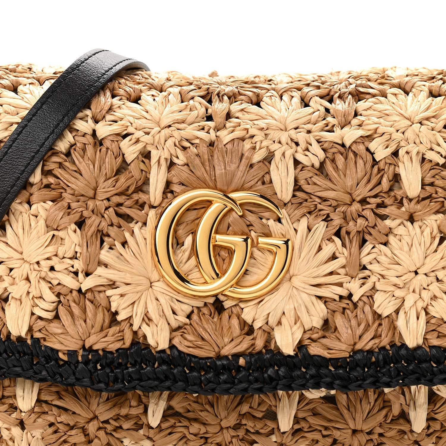 Gucci Raffia Azalea Calfskin Crochet Flower Small GG Marmont Shoulder Bag Natural Ecru Black 8 of 11