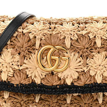 Gucci Raffia Azalea Calfskin Crochet Flower Small GG Marmont Shoulder Bag Natural Ecru Black 8 of 11
