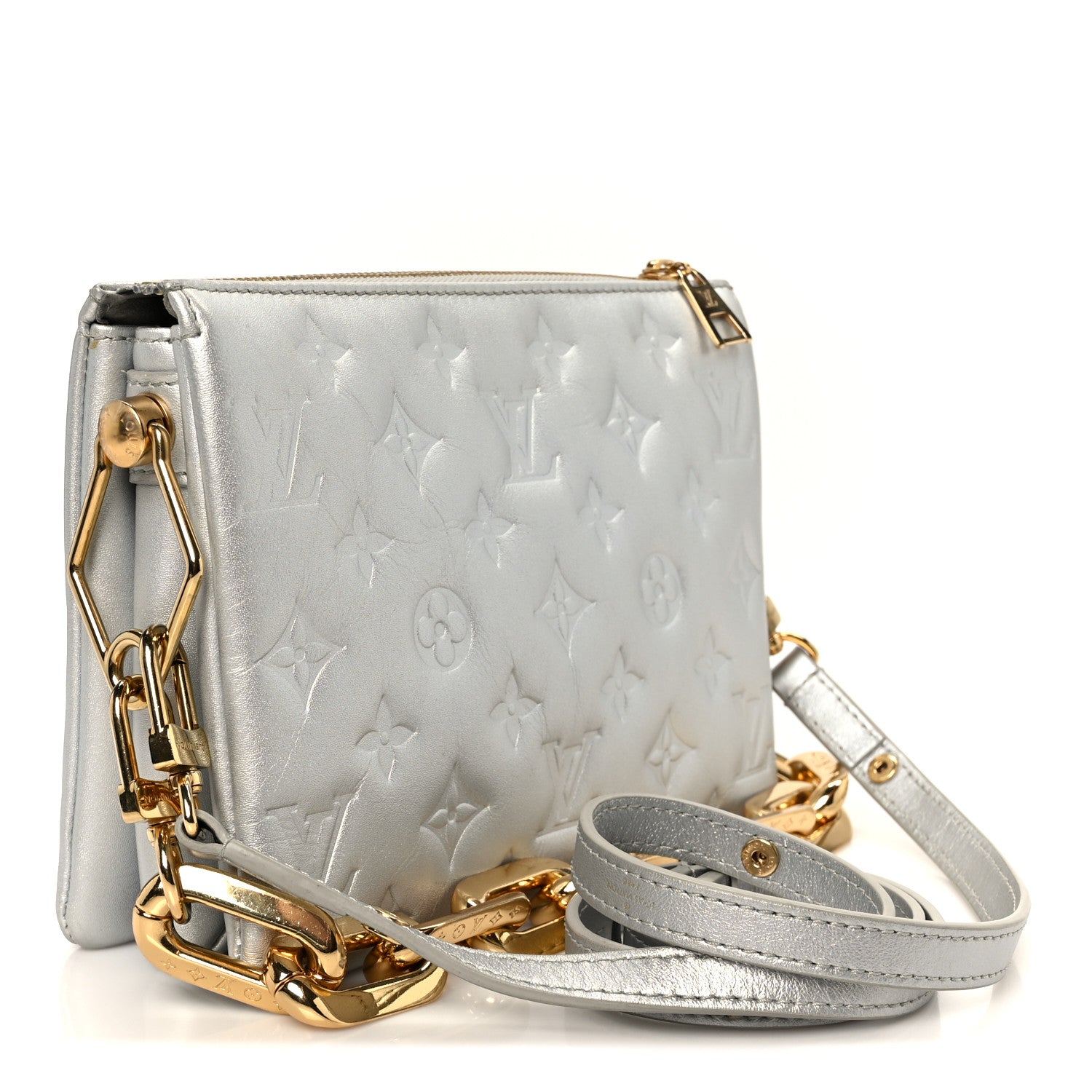 Louis Vuitton Metallic Lambskin Embossed Monogram Coussin BB Silver 3 of 11