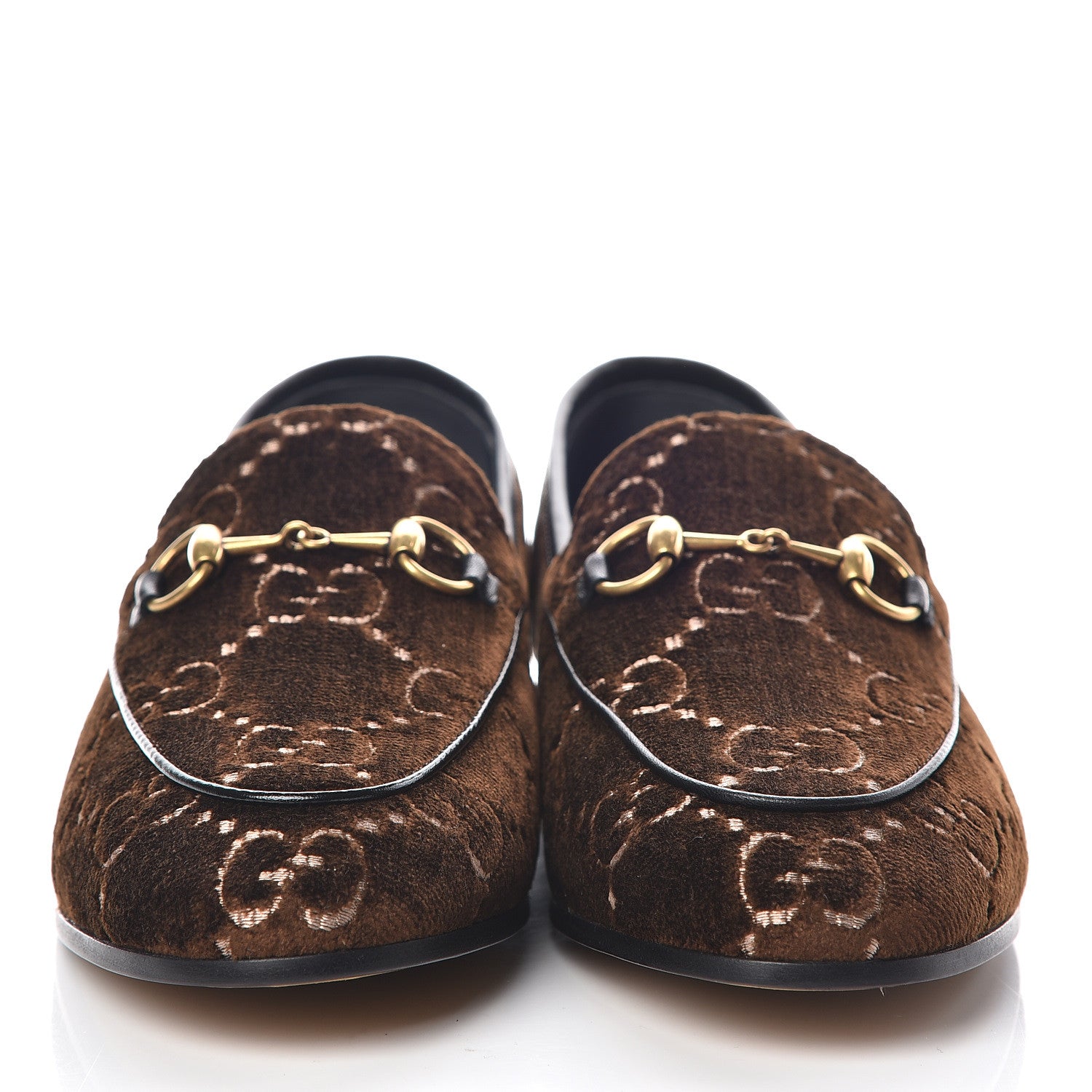 Gucci Velvet GG Monogram Horsebit Womens Jordaan Loafers 37.5 Brown Black 2 of 9