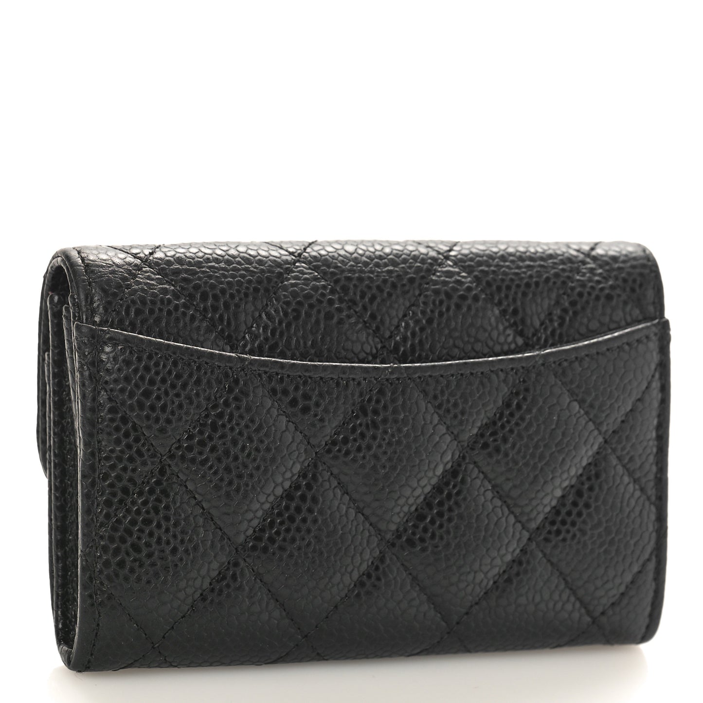 Caviar Quilted Flap Card Holder Black