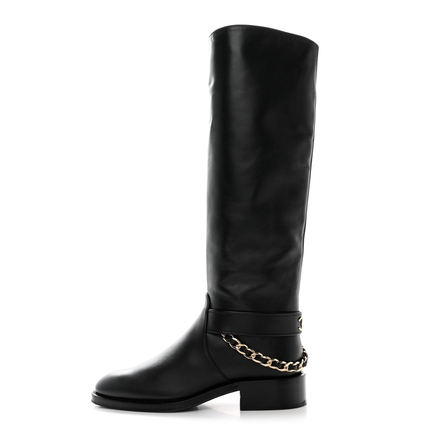Calfskin Chain HIgh Boots 37.5 Black