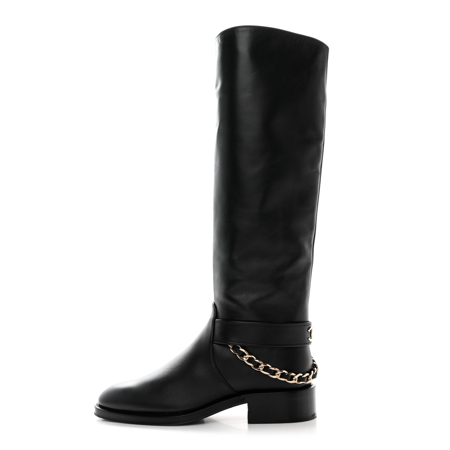 Chanel Calfskin Chain HIgh Boots 37.5 Black 1 of 12