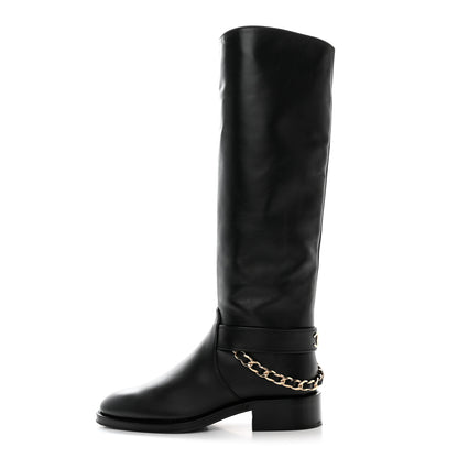 Chanel Calfskin Chain HIgh Boots 37.5 Black 1 of 12