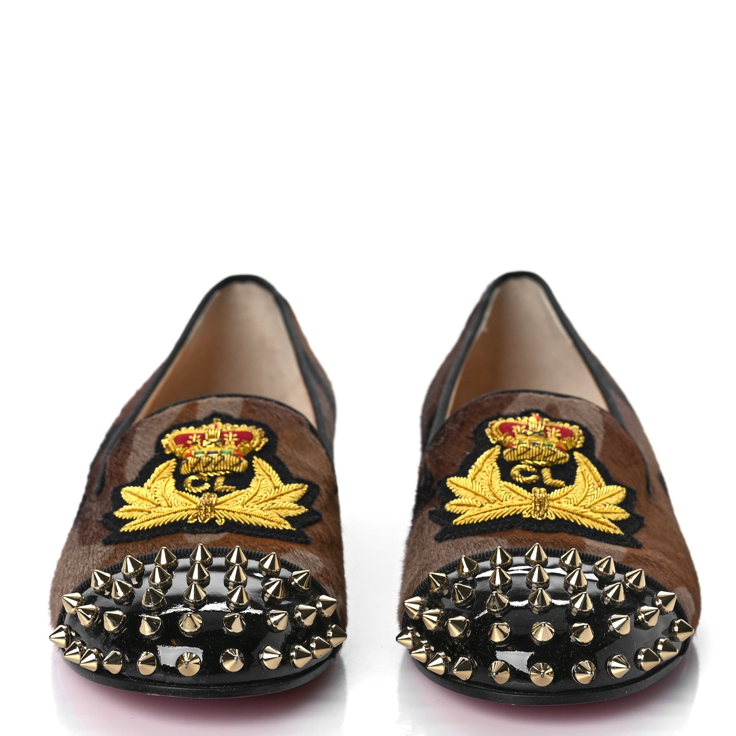 Christian Louboutin Pony Hair Print Spikes Womens Intern Flat Loafers 38 Camo Black 2 of 10