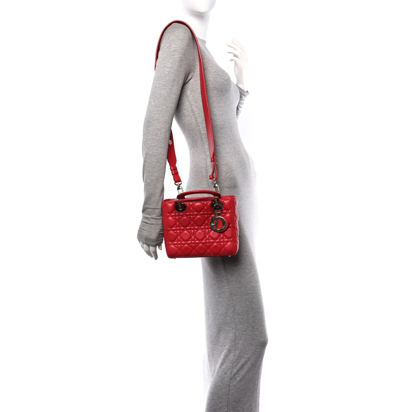 Lambskin Cannage Small Lucky Badges My Lady Dior Red