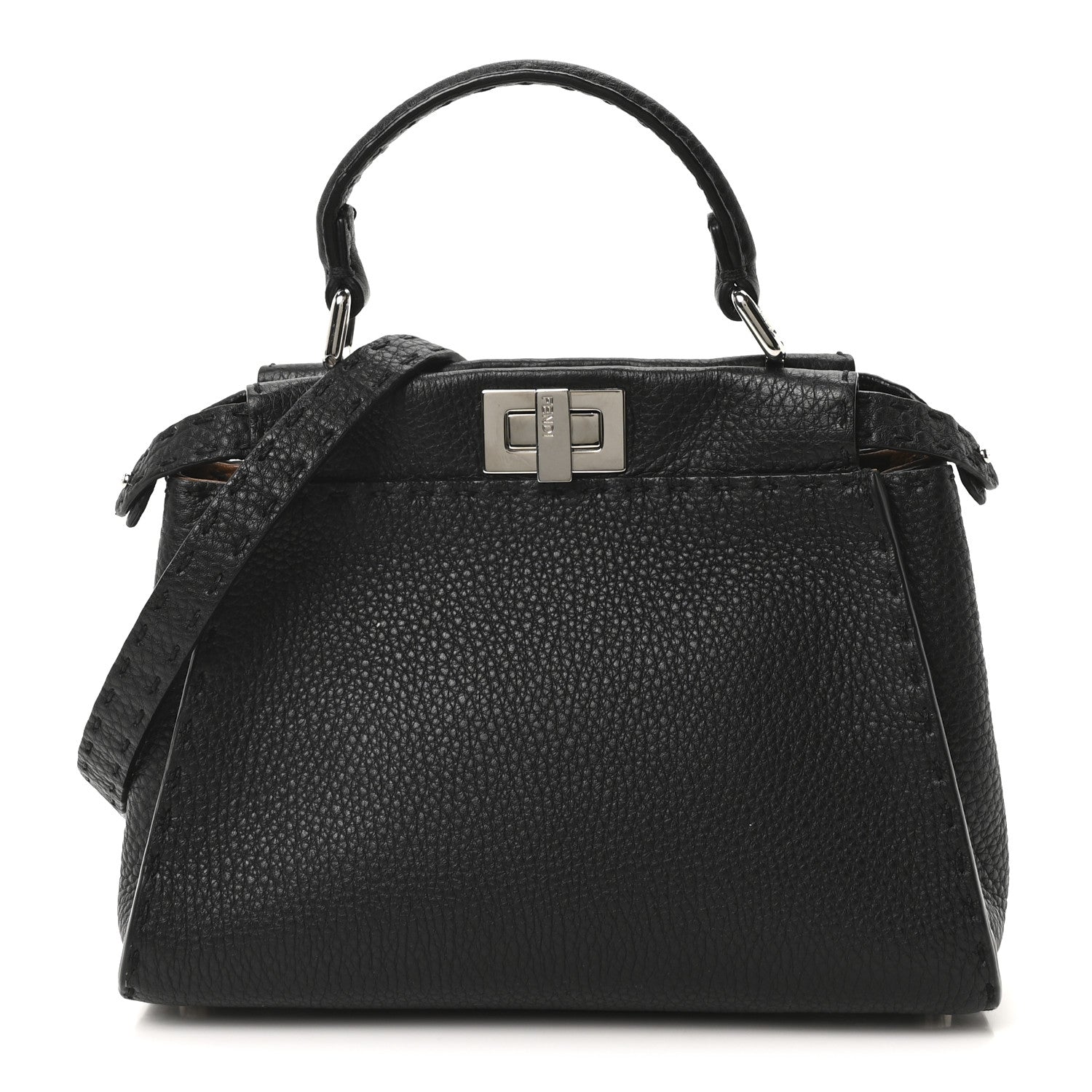 Fendi Cuoio Romano Selleria Bi-Color Mini Peekaboo Iconic Satchel Black Mou 1 of 9