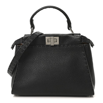 Fendi Cuoio Romano Selleria Bi-Color Mini Peekaboo Iconic Satchel Black Mou 1 of 9