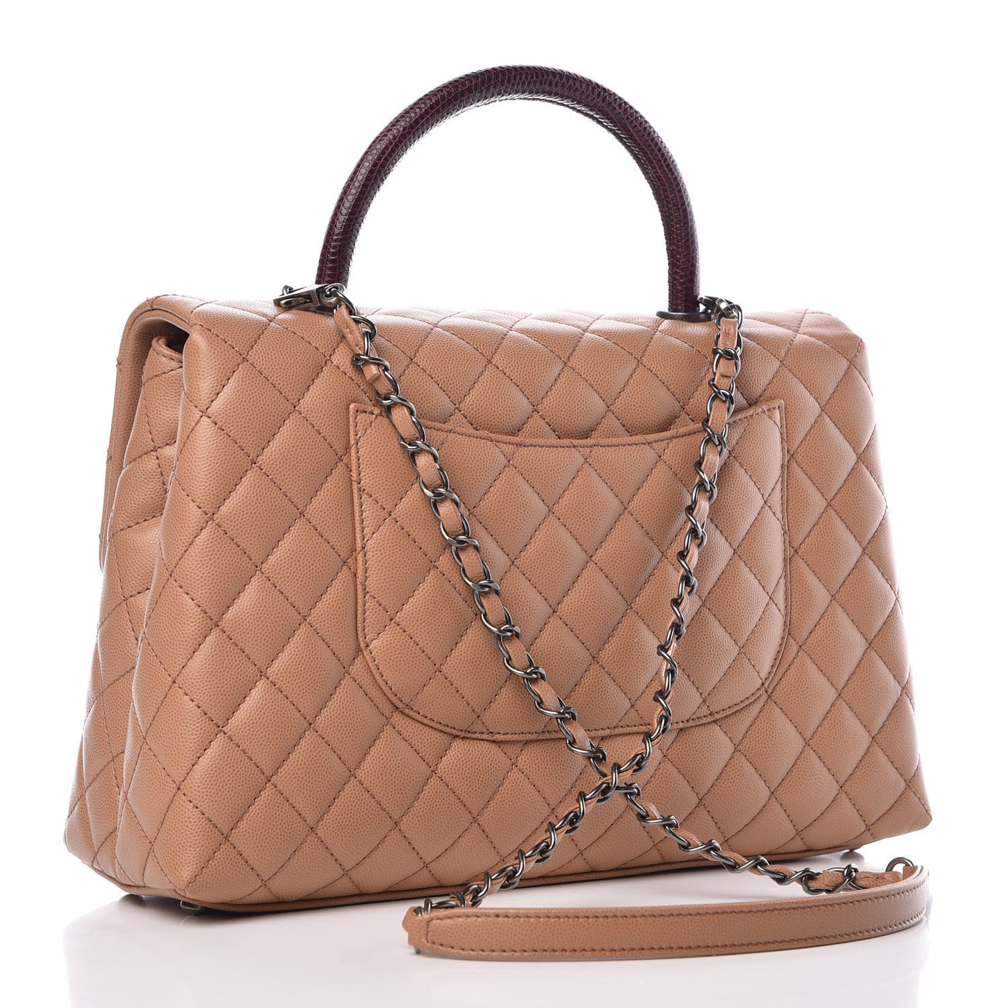 Caviar Lizard Quilted Large Coco Handle Flap Beige