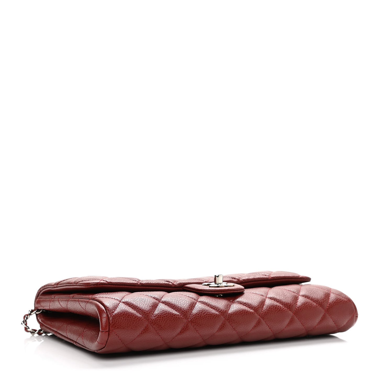 Caviar Quilted Clutch With Chain Flap Dark Red