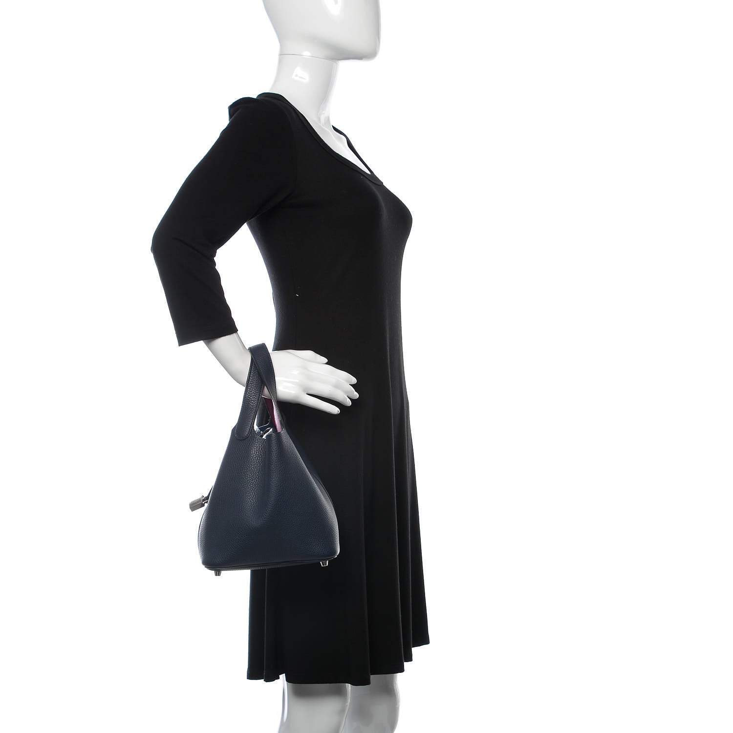 Hermes Taurillon Clemence Picotin Lock 18 PM Bleu Nuit Rose Pourpre 2 of 8