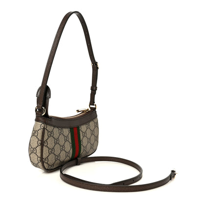 Gucci GG Supreme Monogram Textured Dollar Calfskin Web Mini Ophidia Shoulder Bag Beige Ebony New Acero 3 of 11