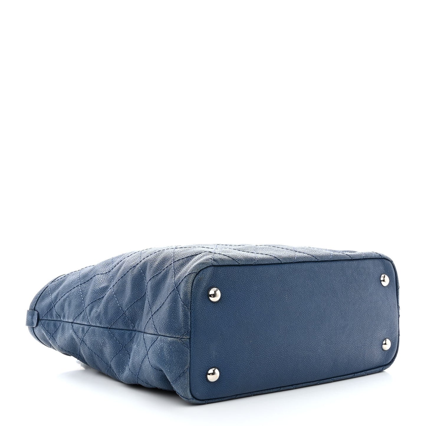 Grained Calfskin Quilted Small Daily Shopping Tote Blue