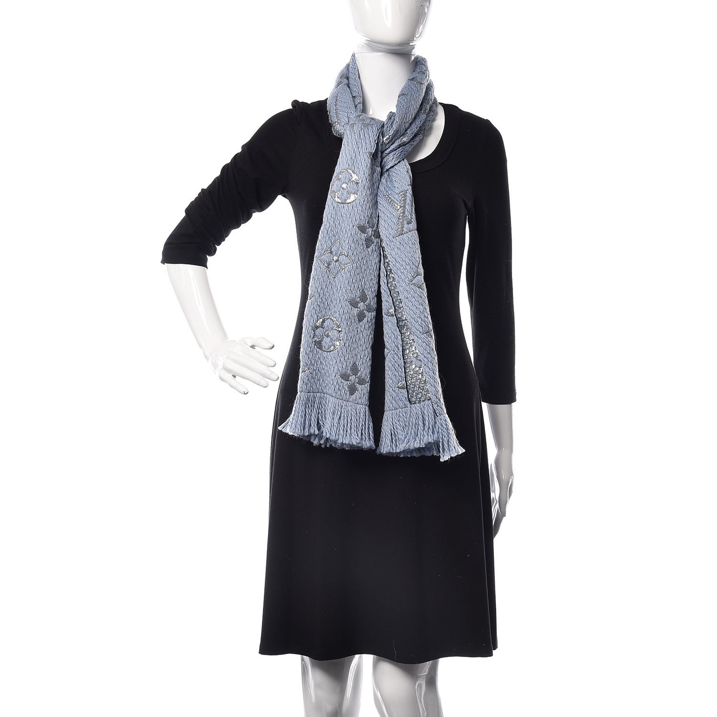 Wool Silk Logomania Shine Scarf Blue