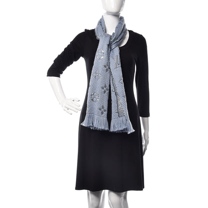 Louis Vuitton Wool Silk Logomania Shine Scarf Blue 2 of 4