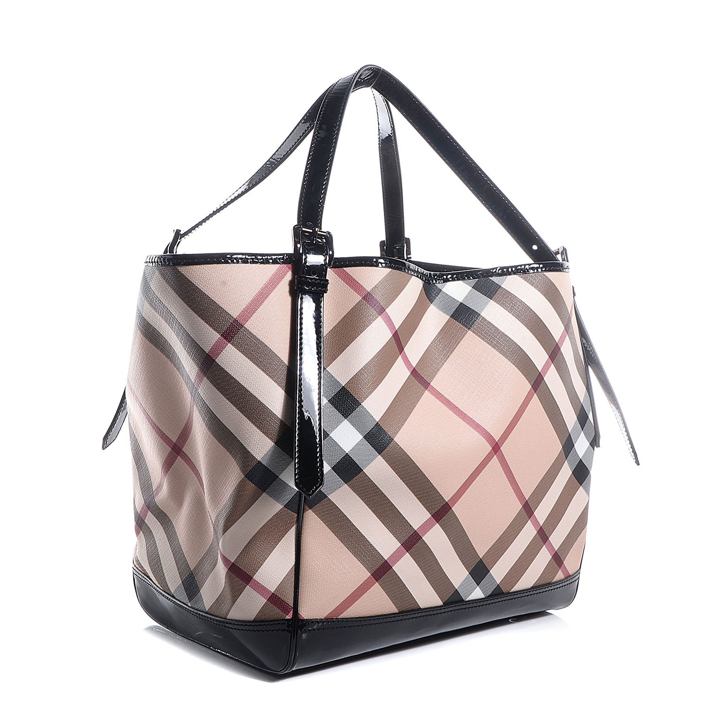 Patent Trim Supernova Check Tote Black