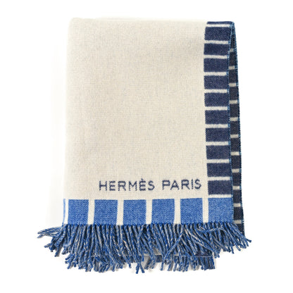 Hermes Wool Cashmere Patchwork Saddle Blanket Indigo 1 of 3