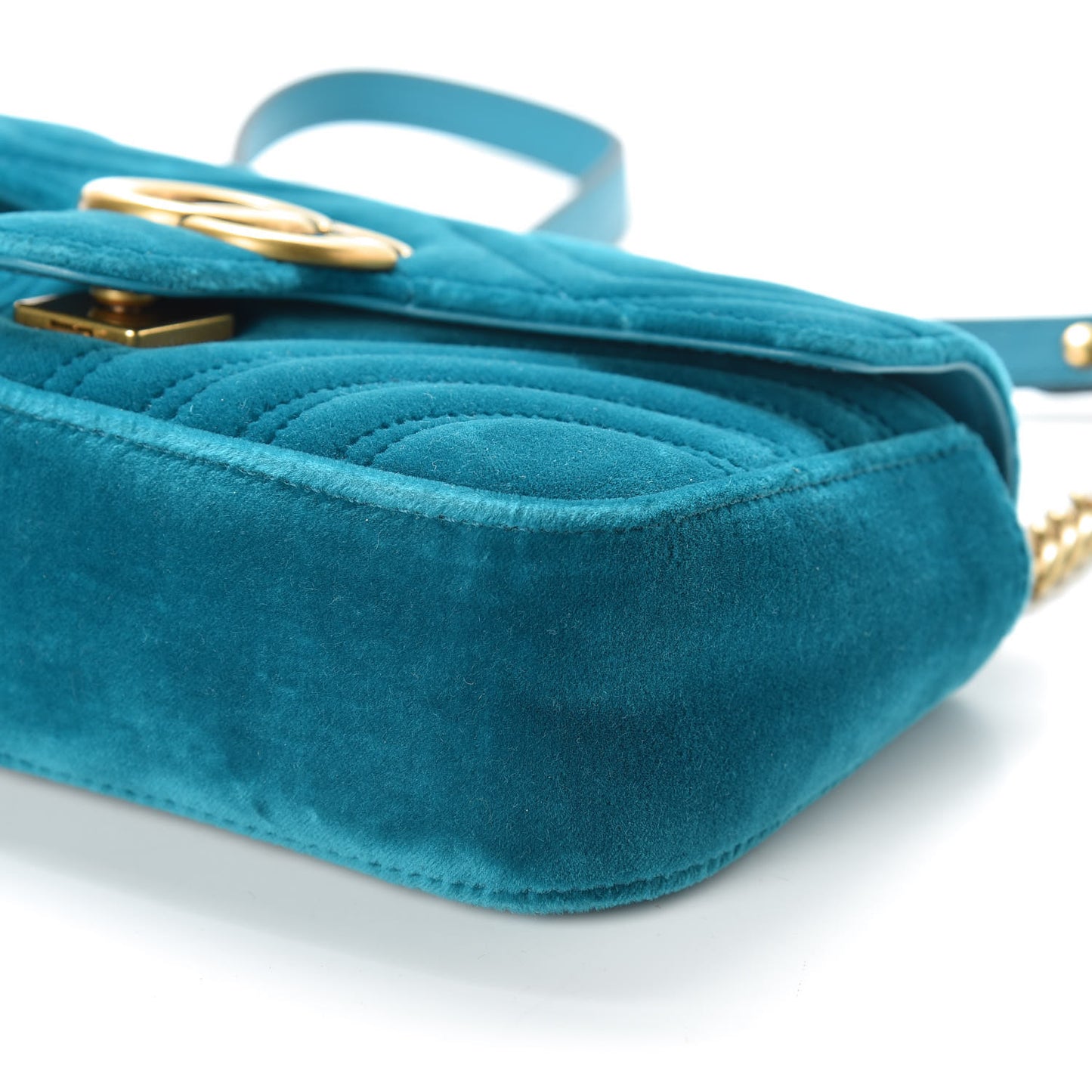 Velvet Matelasse Mini GG Marmont Shoulder Bag Pavone Cyan