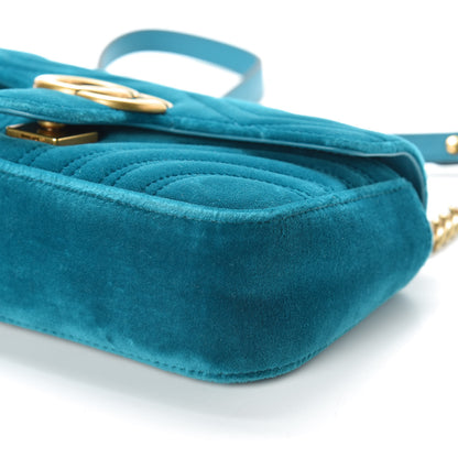 Gucci Velvet Matelasse Mini GG Marmont Shoulder Bag Pavone Cyan 9 of 9